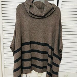 Banana Republic Brown and Black Striped Cowl Neck Sweater Cape